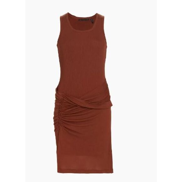 Helmut Lang Women's Mix Media Draped Minidress NWT 345 Paprika Brown XS NWT 370 - Picture 1 of 16
